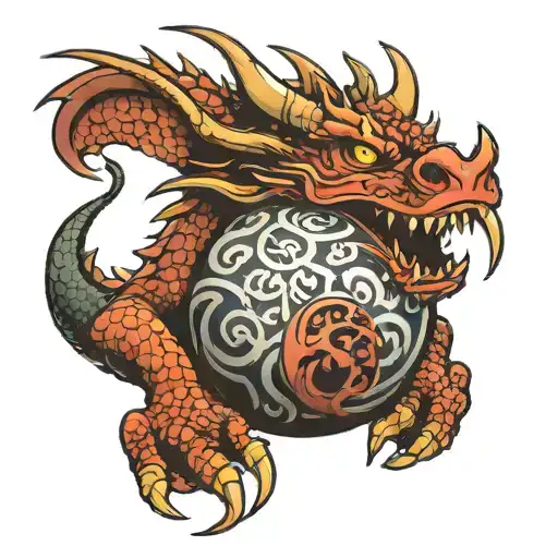The Dragon's head holds a sphere in its paw tattoo design idea