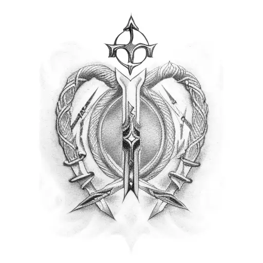three swords in crown tattoo design idea