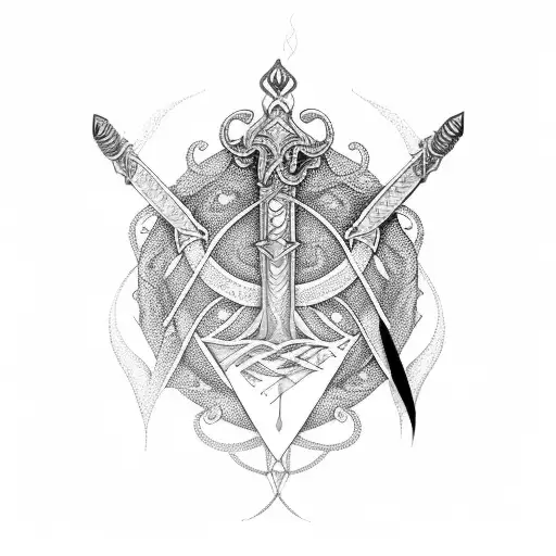 3 swords in 1 crown wrapped with a hindu snake tattoo design idea