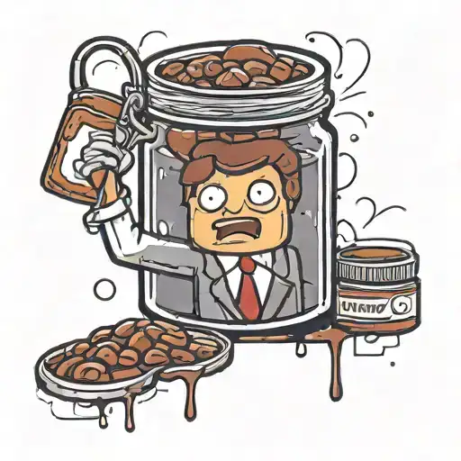 A lawyer holding a Nutella jar with a broken heart in the background tattoo design idea