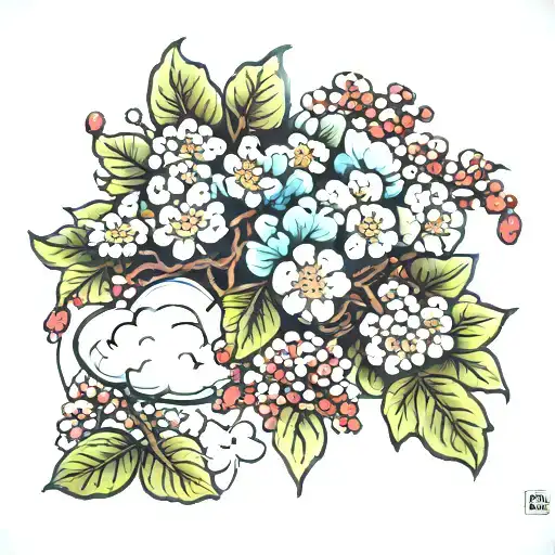 Cloud Japanese Leafs Cherry tattoo design idea