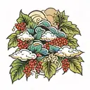 Cloud Japanese Leafs Cherry tattoo design idea