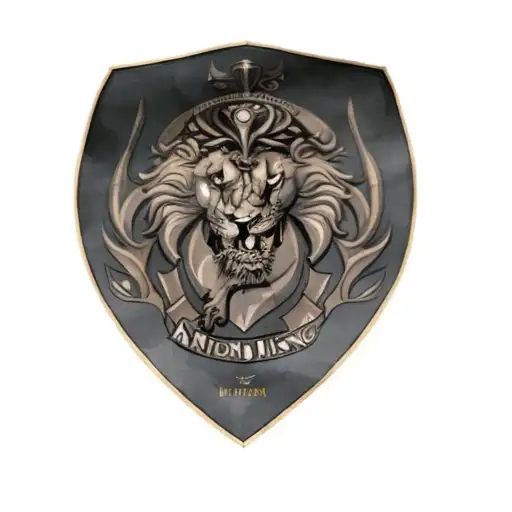 a shield with a lion's head on it tattoo design idea
