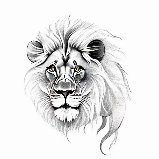 lion in the jungle with crown and scar tattoo design idea
