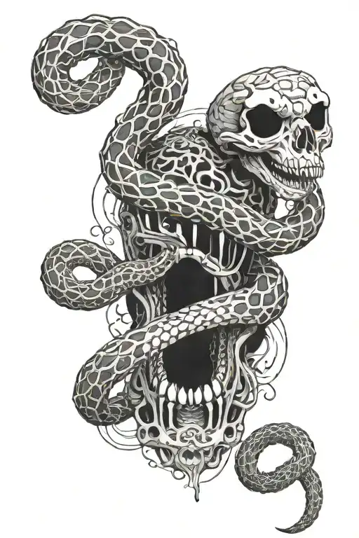 Snake skeleton with black hole in its mouth tattoo design idea