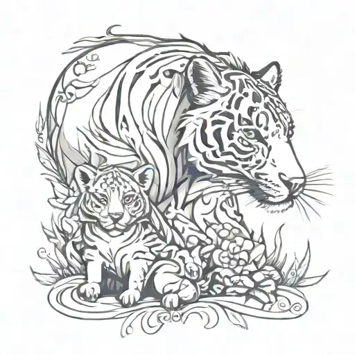 A tattoo of a mother and child animal duo, showcasing your love for animals and your son tattoo design idea