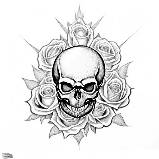 skull with roses and Black Rose Cartel in Gothic style letters  tattoo design idea