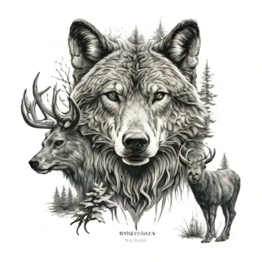 deer, bear, wolf tattoo design idea