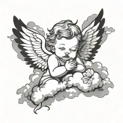baby Cupid in clouds  tattoo design idea