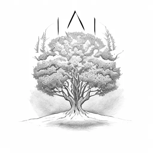 tree and cross tattoo design idea