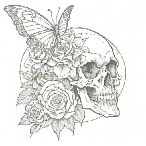 moon butterfly skull rose tattoo design idea
