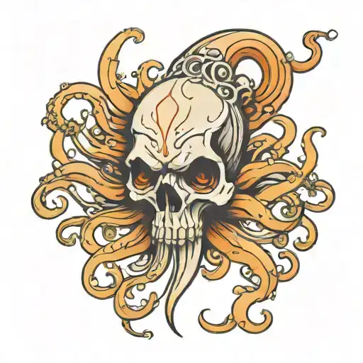 Squid on Top of a Skull tattoo design idea