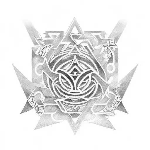 Design a tribal symbol integrated with anime elements in a dotwork style tattoo design idea