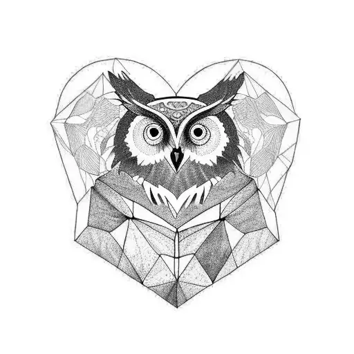 owl and bear face inside a heart shape tattoo design idea