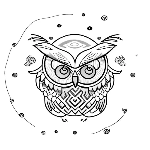 owl and a bear in a heart with swirling green and blue colors tattoo design idea