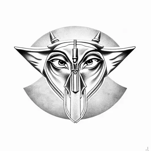Anubis holding the Eye of Horus in hieroglyphic style tattoo design idea