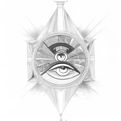 A detailed sketch of an Egyptian pyramid with the Eye of Horus at the top tattoo design idea