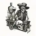 memento mori with skeleton sitting on side of a coffin with a drink in hand  tattoo design idea