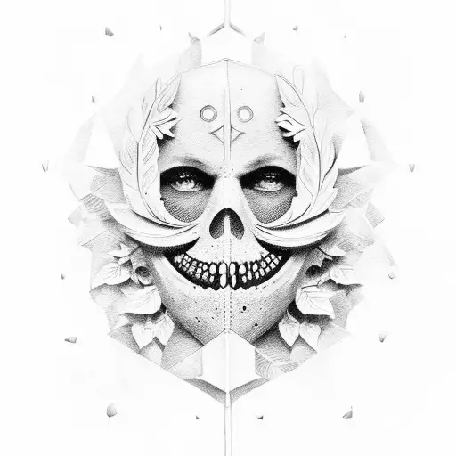 laurel wreath with tragedy mask tattoo design idea