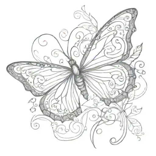 butterfly with swirly twigs tattoo design idea