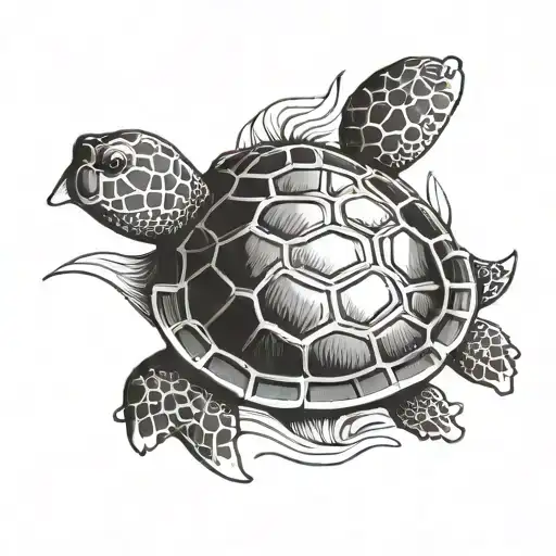 minimalistic turle decorated  with sea shells on ankle  tattoo design idea