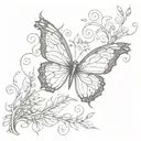 side  butterfly with swirly twigs tattoo design idea