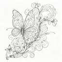 side  butterfly with swirly twigs tattoo design idea