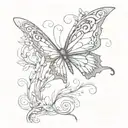 side  butterfly with swirly twigs tattoo design idea