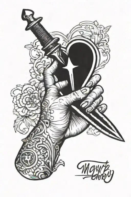 Hand removing dagger from a heart tattoo design idea