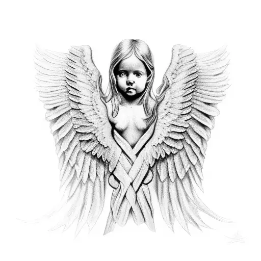 angel wings wrapped around 1776 flag tattoo design idea