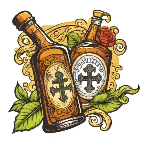 Martinique rum bottle with a Christian cross tattoo design idea