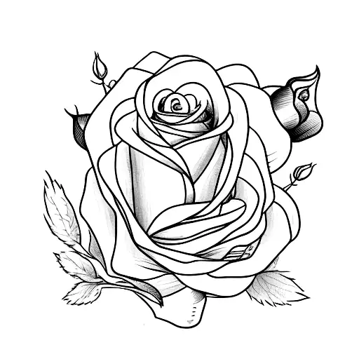 A simple full length white rabbit holding a black rose with stem  tattoo design idea