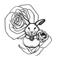 A simple full length white rabbit holding a black rose with stem  tattoo design idea