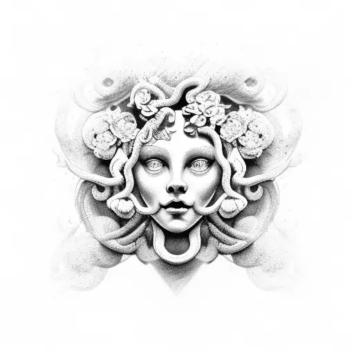 medusa, semicolon, flowers, neda tattoo design idea