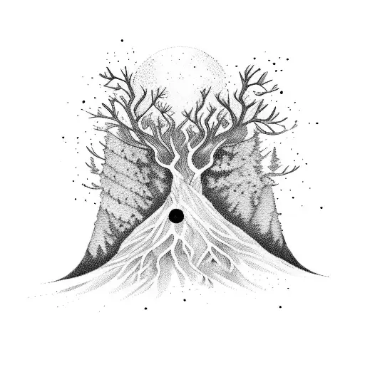 black dot forest tattoo design idea