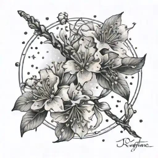 A constellation of Sagittarius formed by cherry blossom petals tattoo design idea