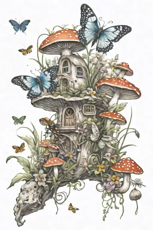 wild flowers / mushrooms / fairy's / bees / snail/ frog tattoo design idea