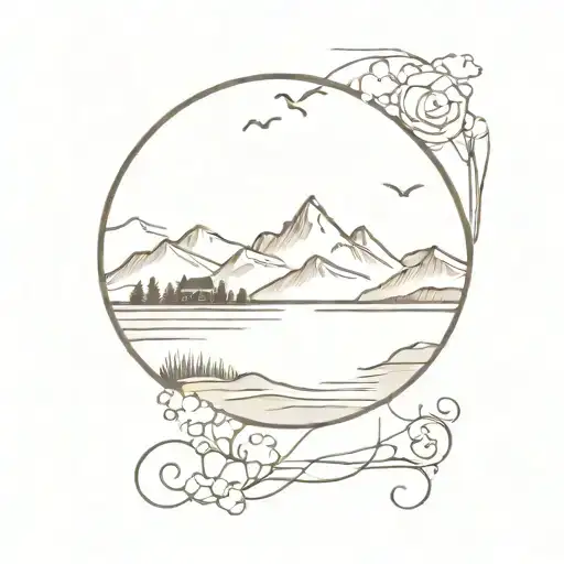 A serene landscape tattoo with a hidden Avenged Sevenfold symbol tattoo design idea