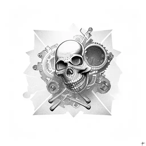 bird, skeleton, gears, biomechanics, mechanical, graphical tattoo design idea