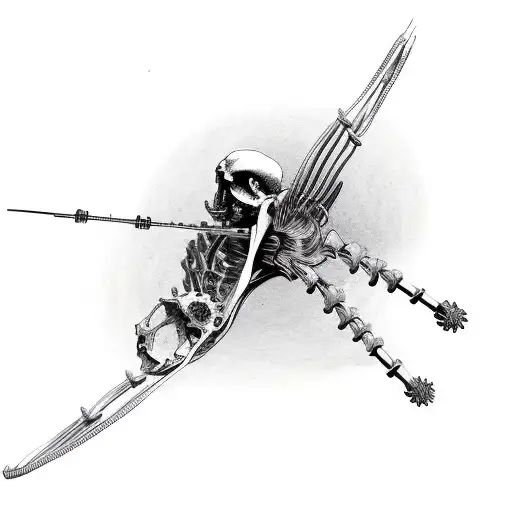 bird skeleton, gears, biomechanics, mechanical, graphical tattoo design idea