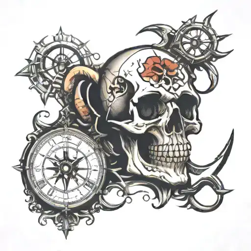skull clock anchor eye broken hour glass compass tattoo design idea