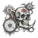 skull clock anchor eye broken hour glass compass tattoo design idea