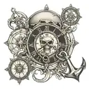 skull clock anchor eye broken hour glass compass tattoo design idea