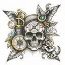 skull clock anchor eye broken hour glass compass tattoo design idea