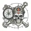 skull clock anchor eye broken hour glass compass tattoo design idea