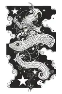 Stars, secrets, running time, mask, lines, trickster, calligraphy tattoo design idea