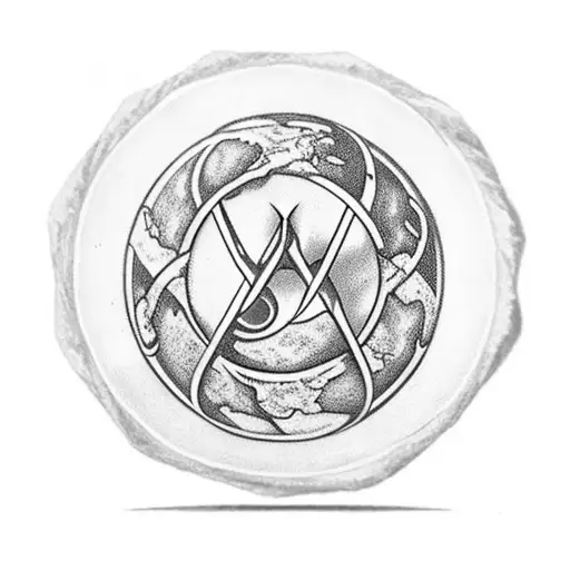 Cancer with a Ukrainian trident on the shell, holding the planet Earth above its head in claws tattoo design idea