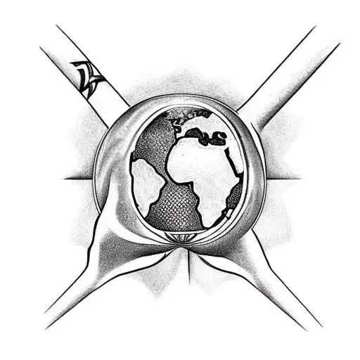 Cancer with a Ukrainian trident on the shell holding the planet Earth overhead tattoo design idea