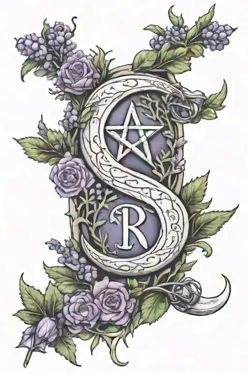lavender, rosmary, protection rune, moon, witchcraft  tattoo design idea