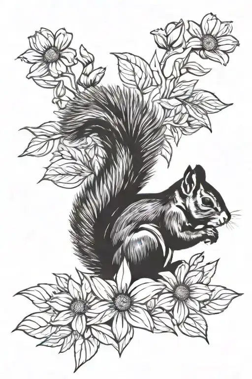Squirrel Daisy tattoo design idea